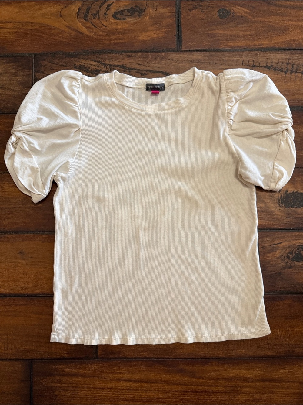 Vince Camuto Cream Puff-Sleeve Ribbed Top